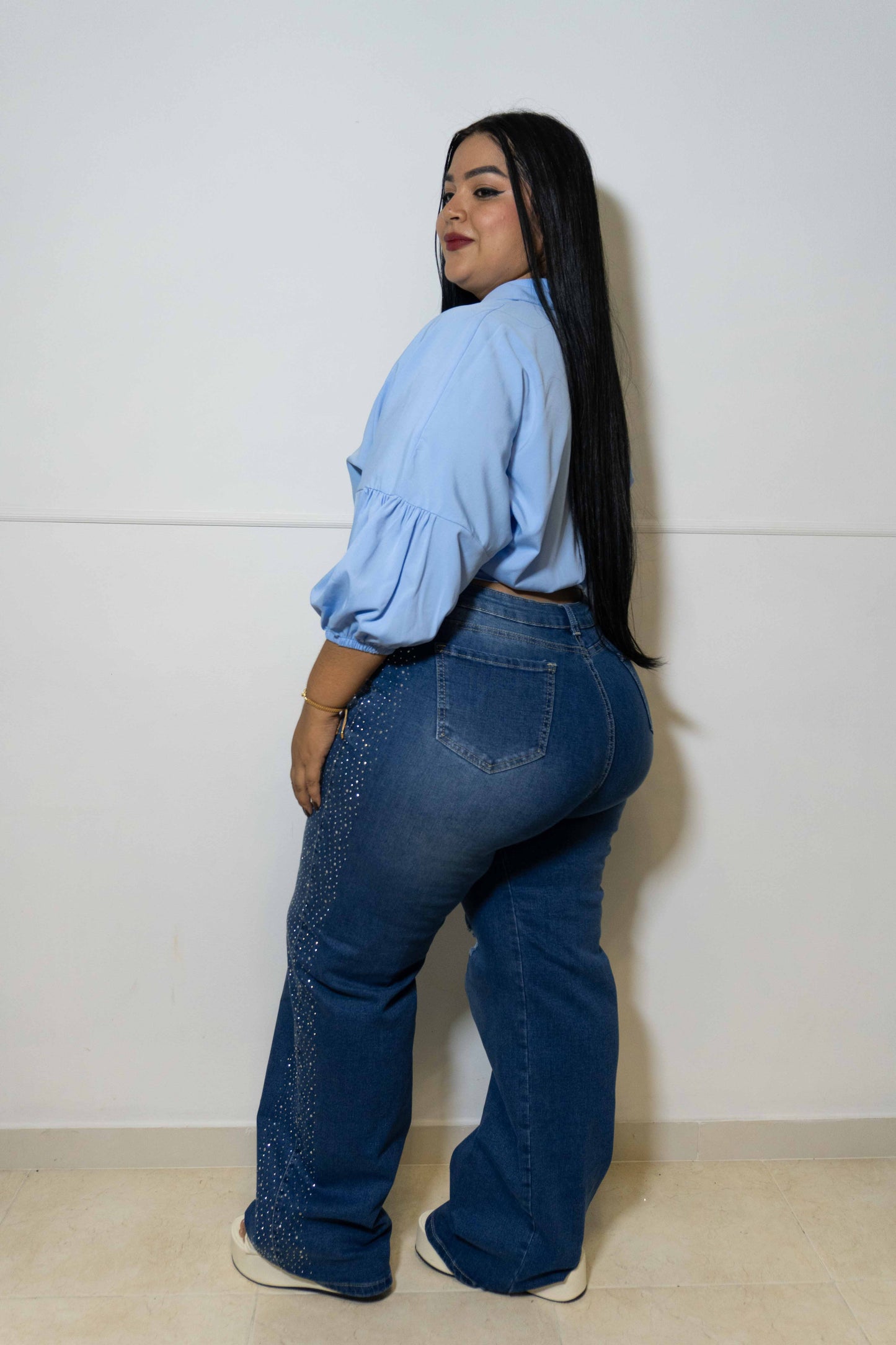 Wide Leg Brillos - Tela Strech