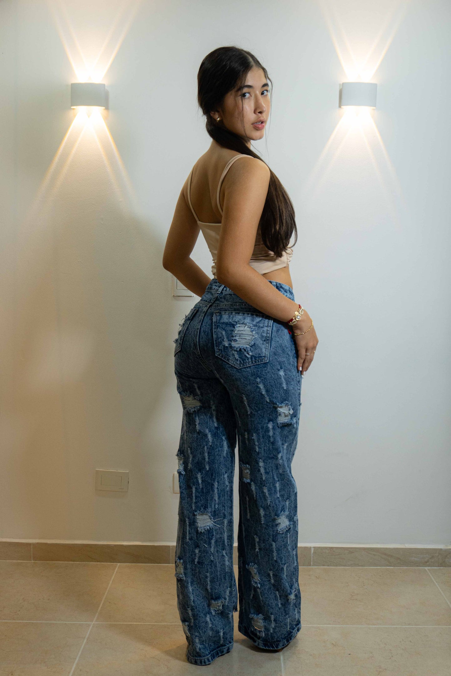 Wide leg Brillos y Rotos- Tela Rigida