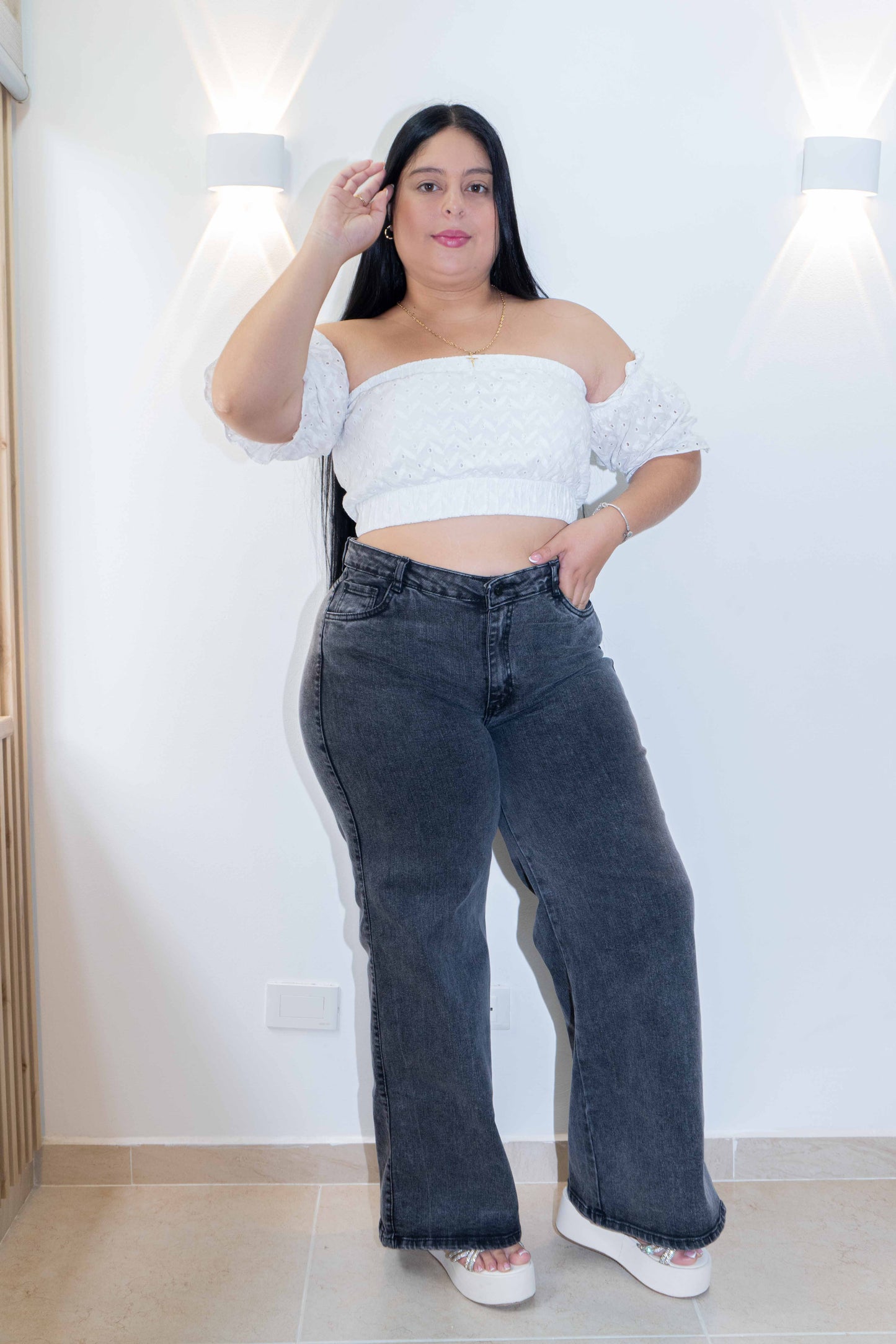 Wide Leg Gris- Tela Strech Premiún