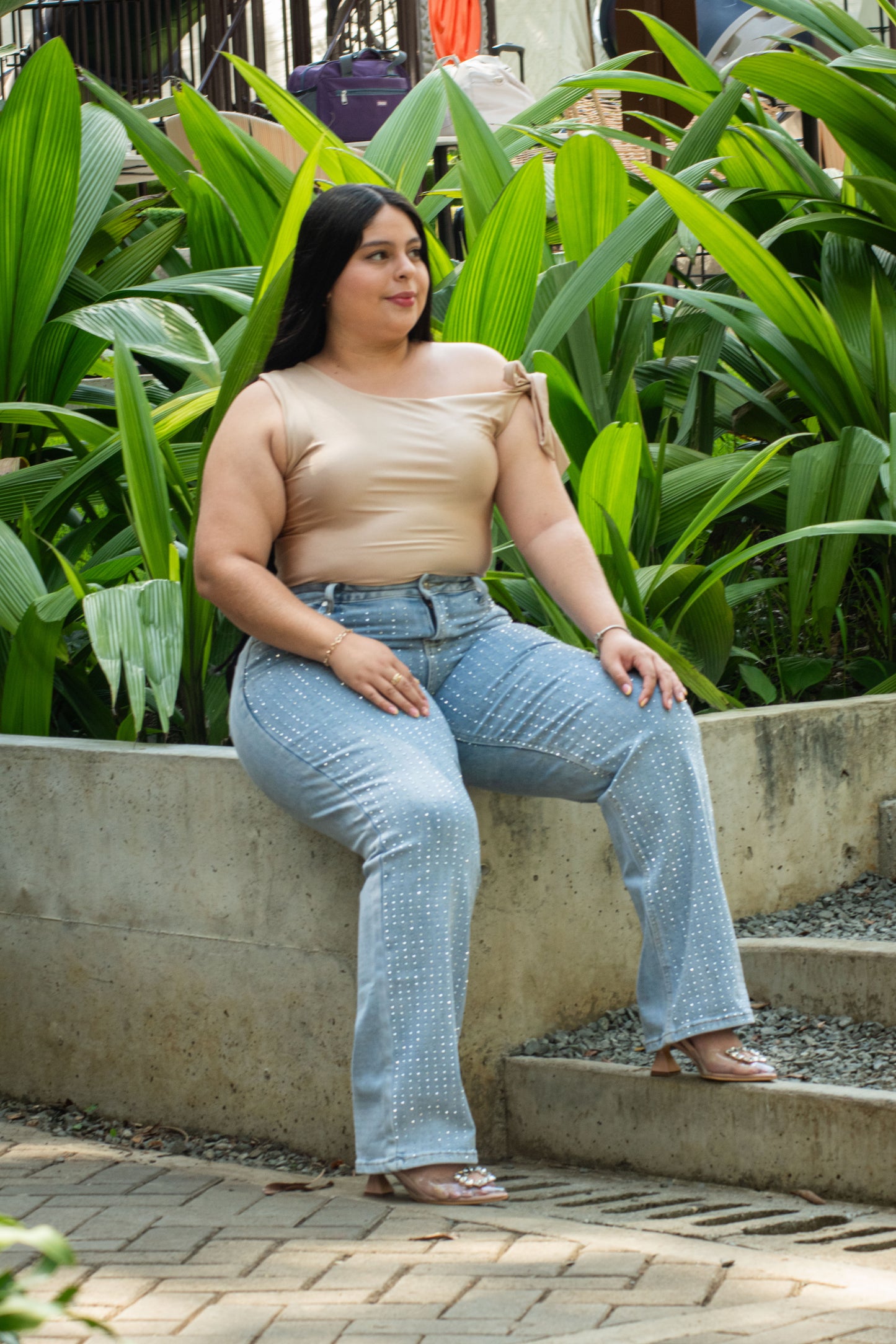 Bota Recta con brillos - Tela Strech