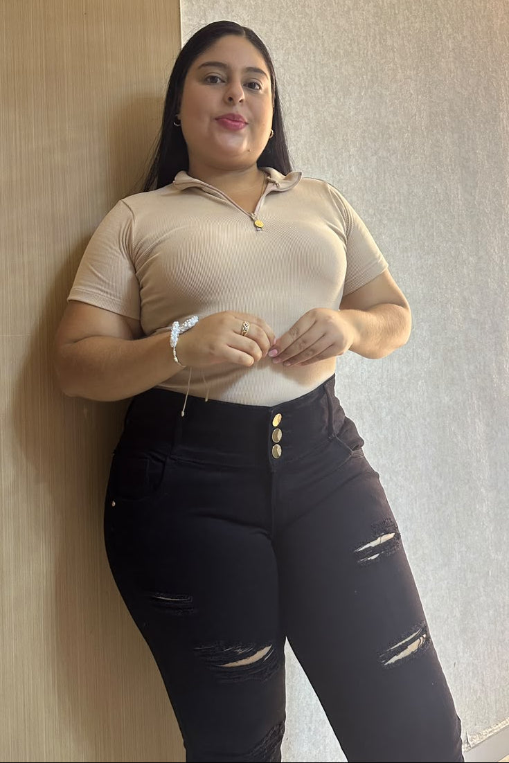 Jeans Negro Rotos Skinny - Tela Strech