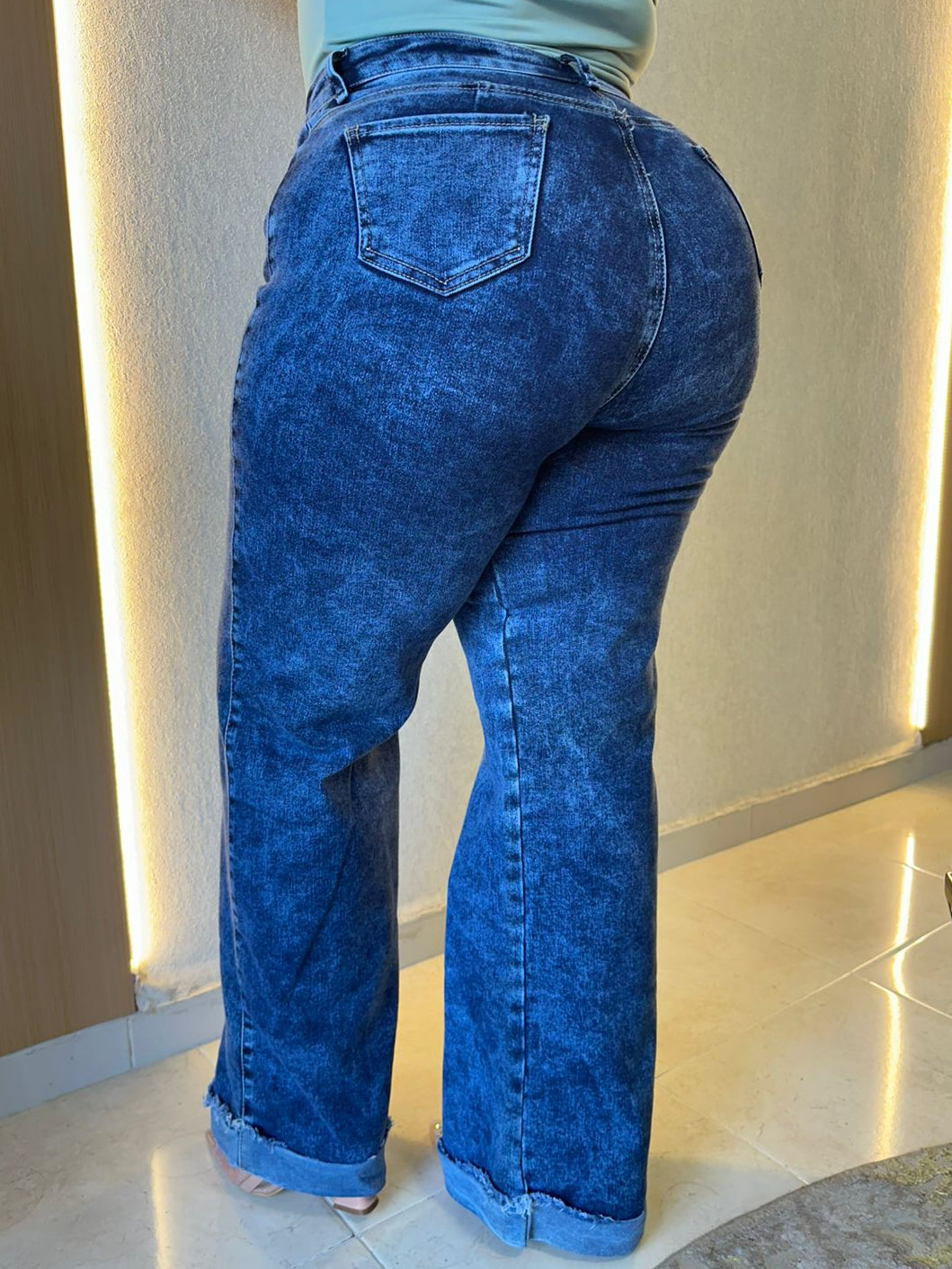 Wide Leg Bota Doblada- Tela Strech Premiún