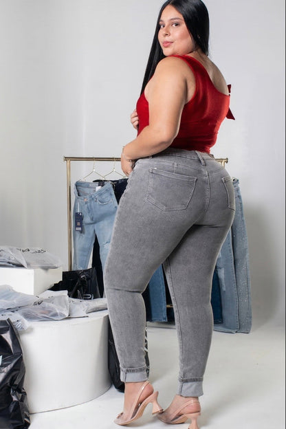Jeans Skinny Gris- Tela Strech
