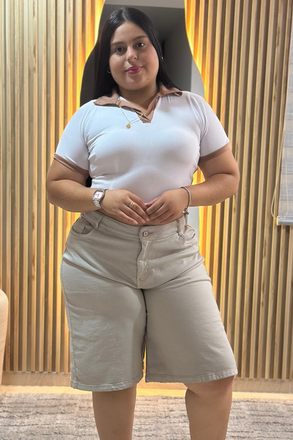 Bermuda Larga Beige - Tela Strech
