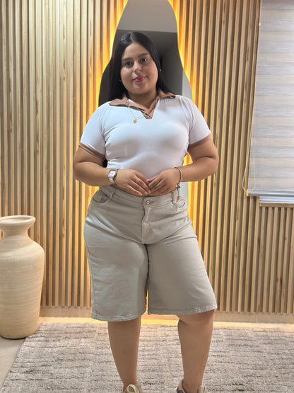 Bermuda Larga Beige - Tela Strech