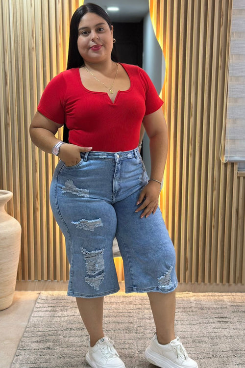 Bermuda Wide Leg  Rotos - Tela Strech