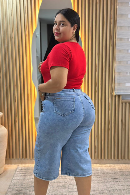 Bermuda Wide Leg  Rotos - Tela Strech