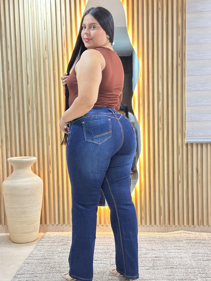 Azul oscuro Bota recta - Tela strech