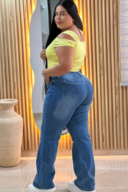 Jeans Bota Recta Rotos - Tela Strech