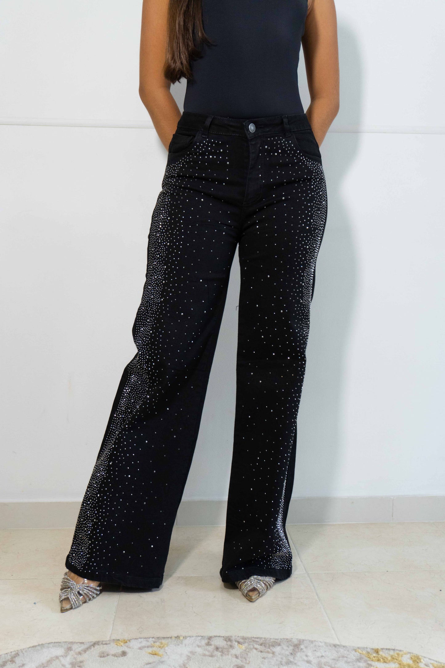 Wide Leg Negro Brillos