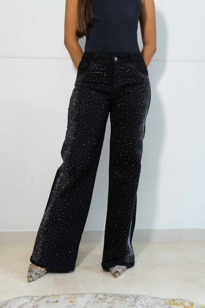 Wide Leg Negro Brillos