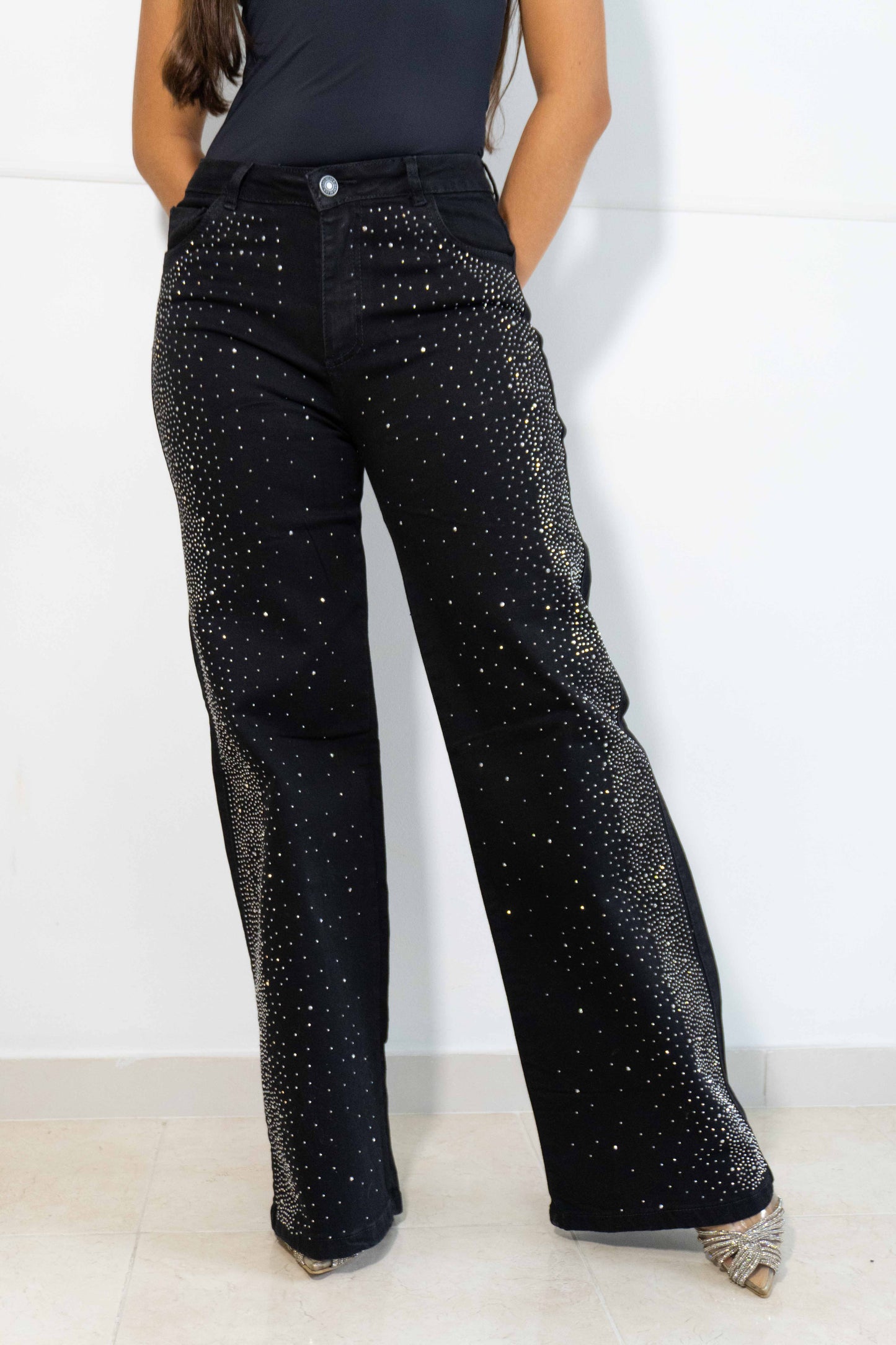 Wide Leg Negro Brillos