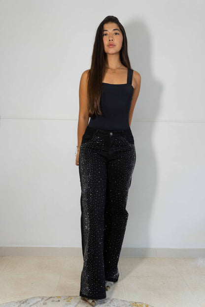 Wide Leg Negro Brillos