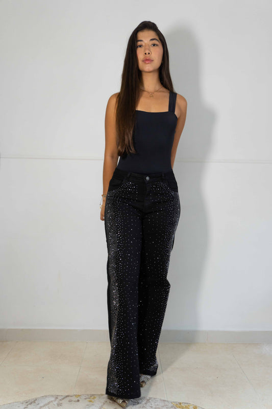 Wide Leg Negro Brillos