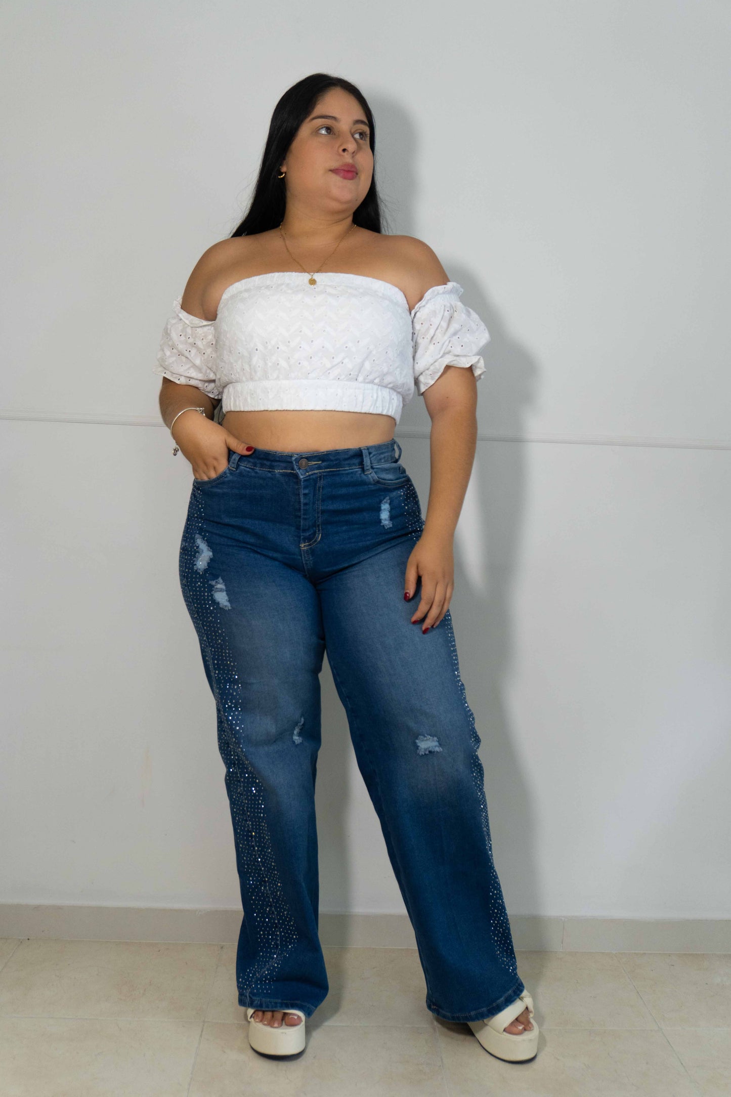 Wide Leg Brillos - Tela Strech