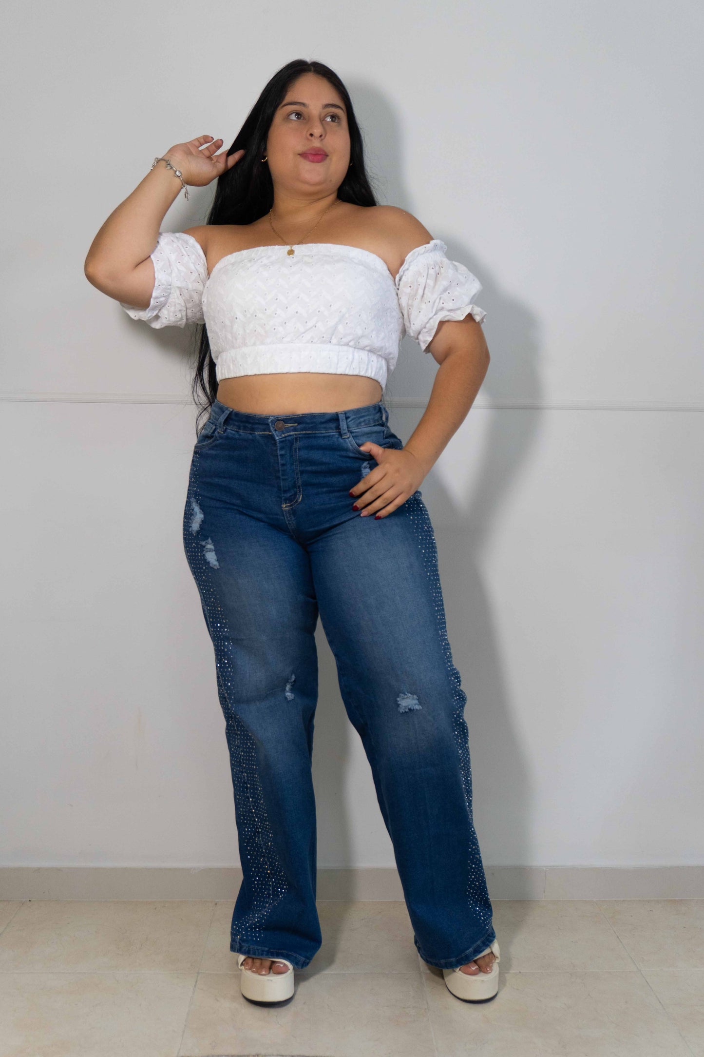 Wide Leg Brillos - Tela Strech