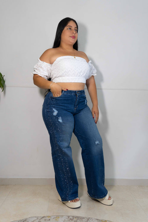 Wide Leg Brillos - Tela Strech