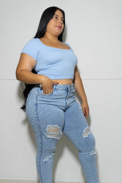 Jeans Skinny Brillos lados- Tela Strech