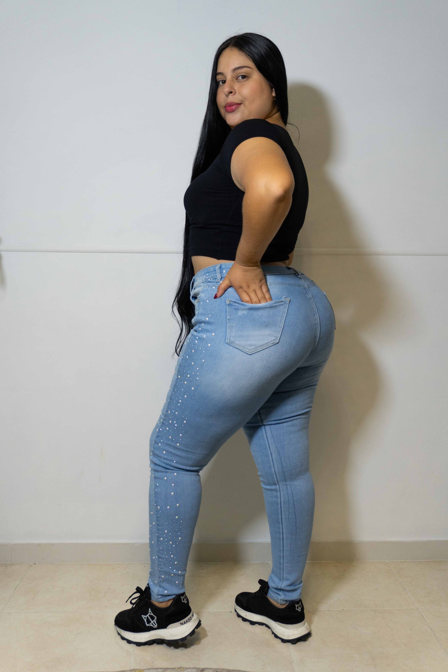 Jeans Skinny Brillos lados- Tela Strech