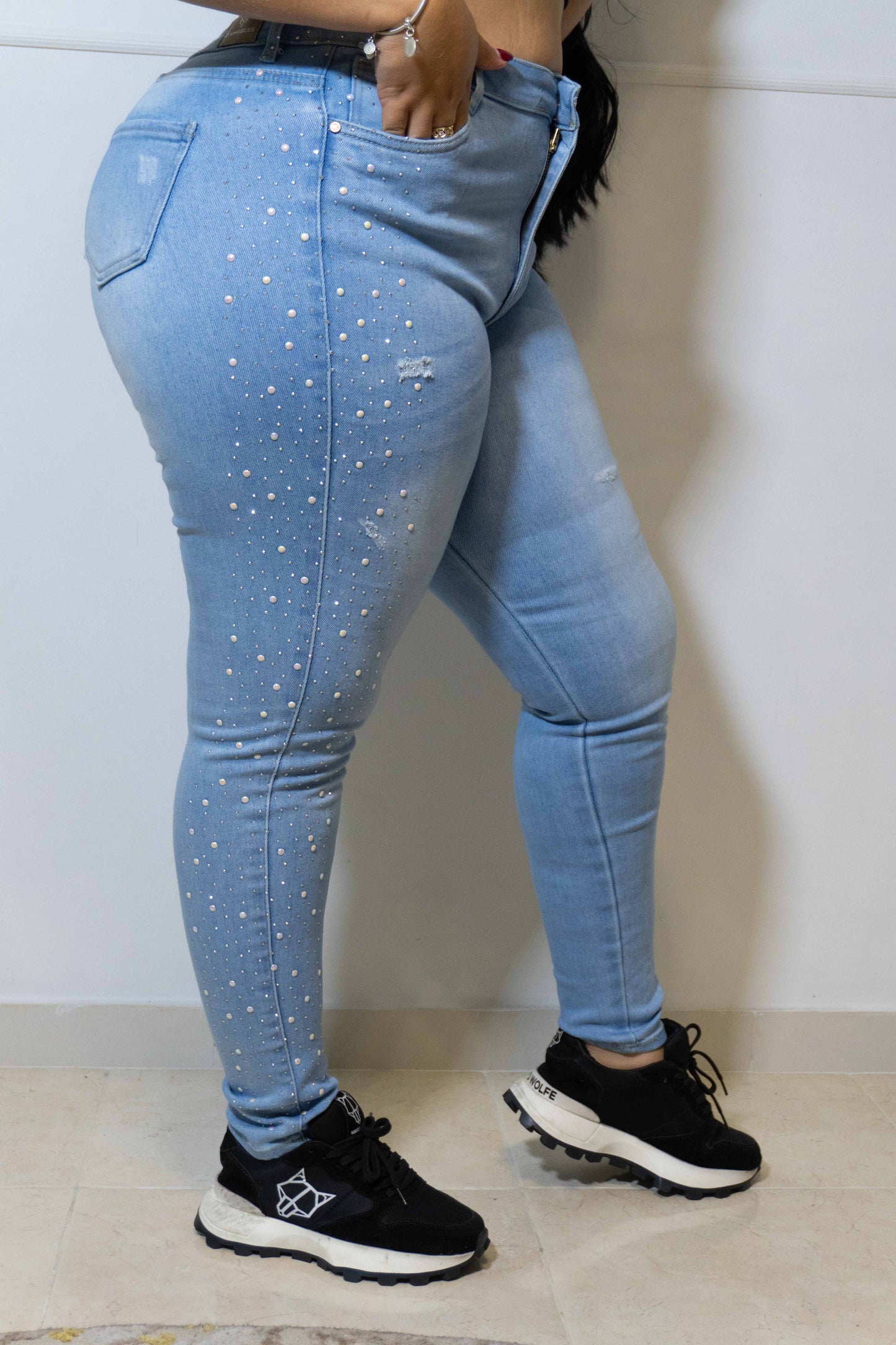 Jeans Skinny Brillos lados- Tela Strech