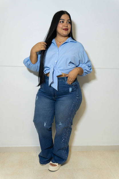 Wide Leg Brillos - Tela Strech