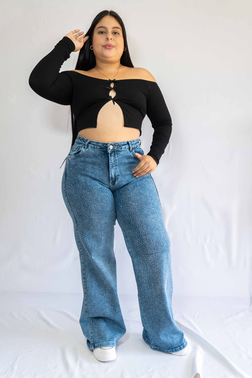 Wide Leg Brillos - Tela Strech