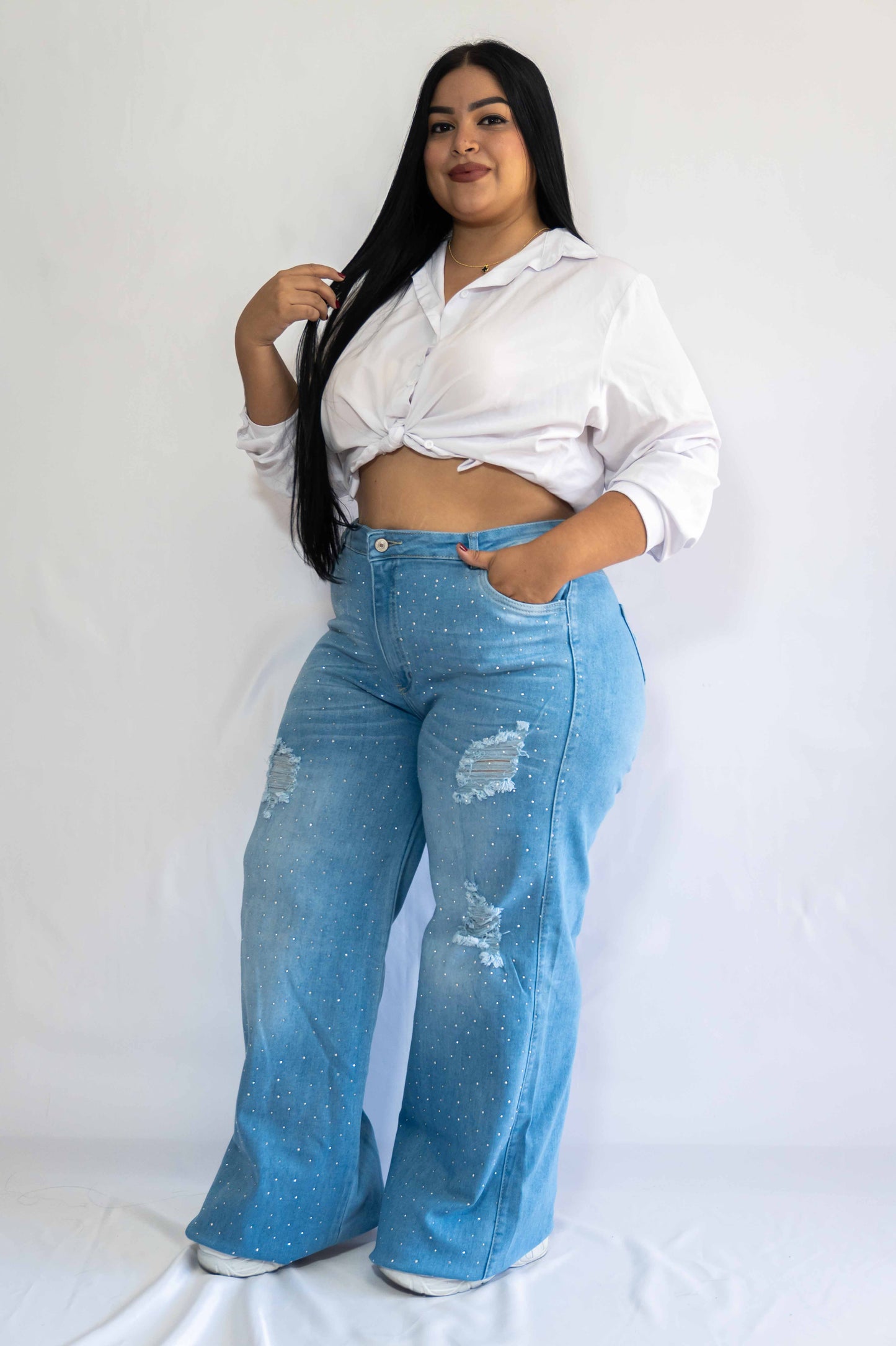 Wide Leg Brillos Sutil - Tela Strech