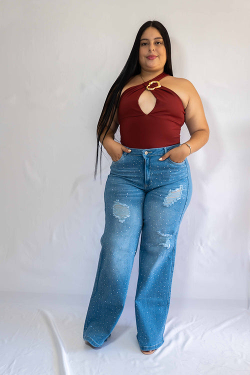 Wide Leg Brillos Sutil - Tela Strech