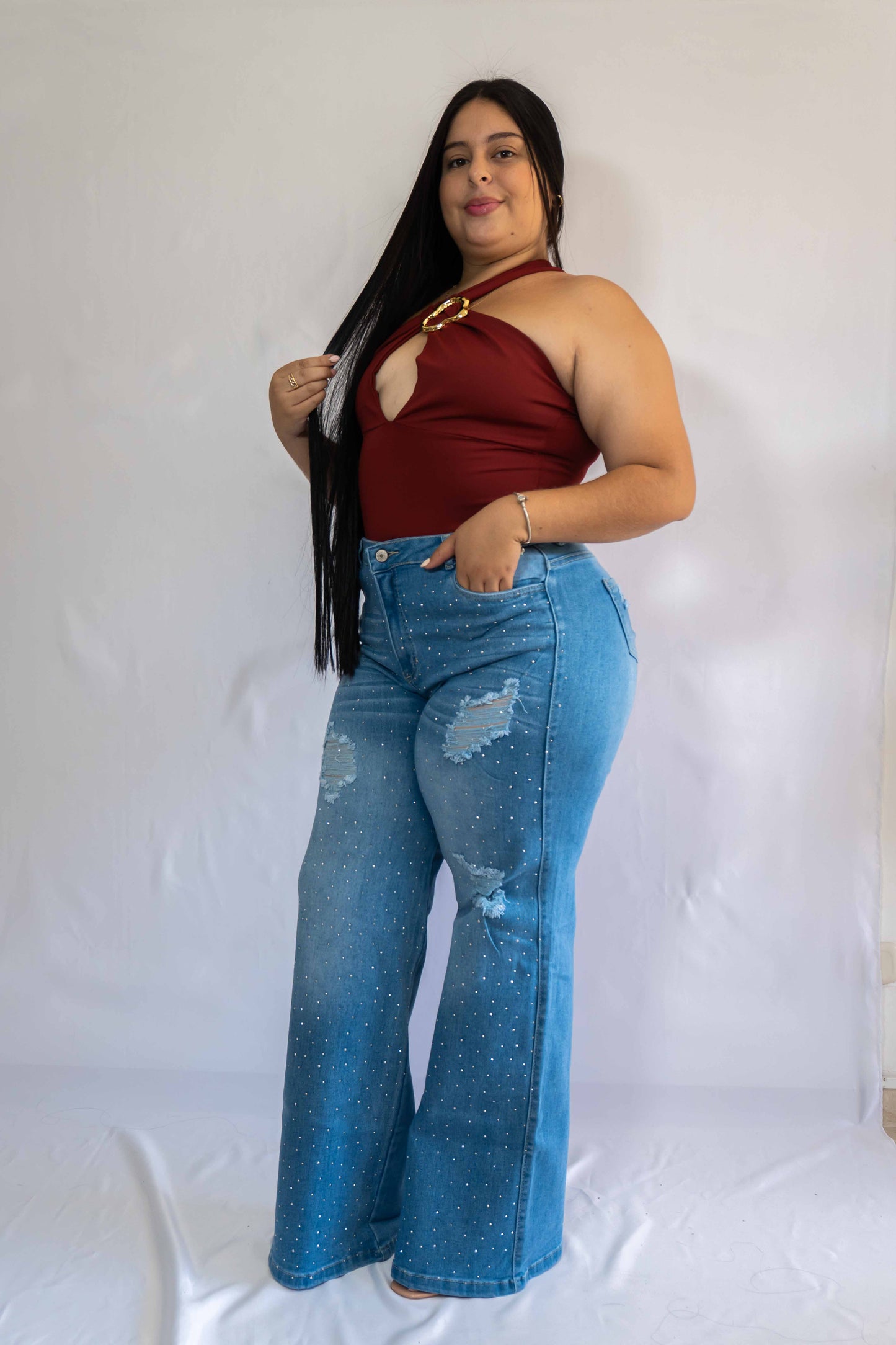 Wide Leg Brillos Sutil - Tela Strech