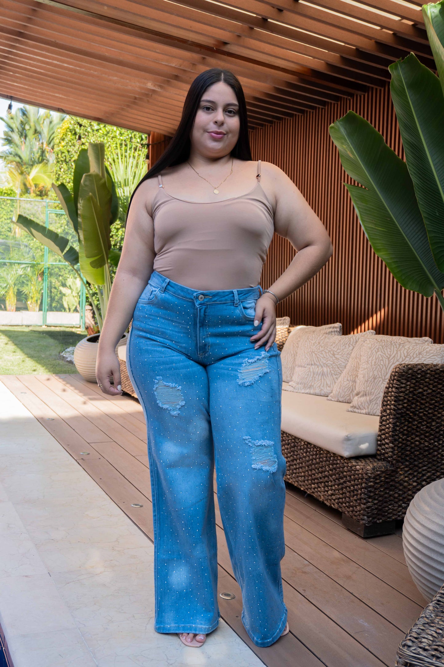 Wide Leg Brillos Sutil - Tela Strech