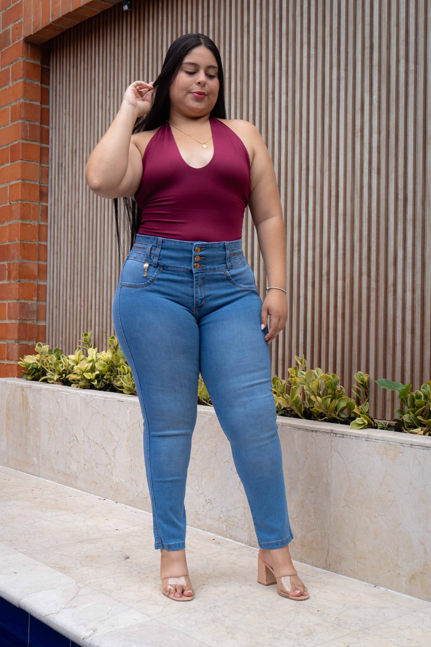 Jeans Pretina Ancha Sin Bolsillo- Tela Strech