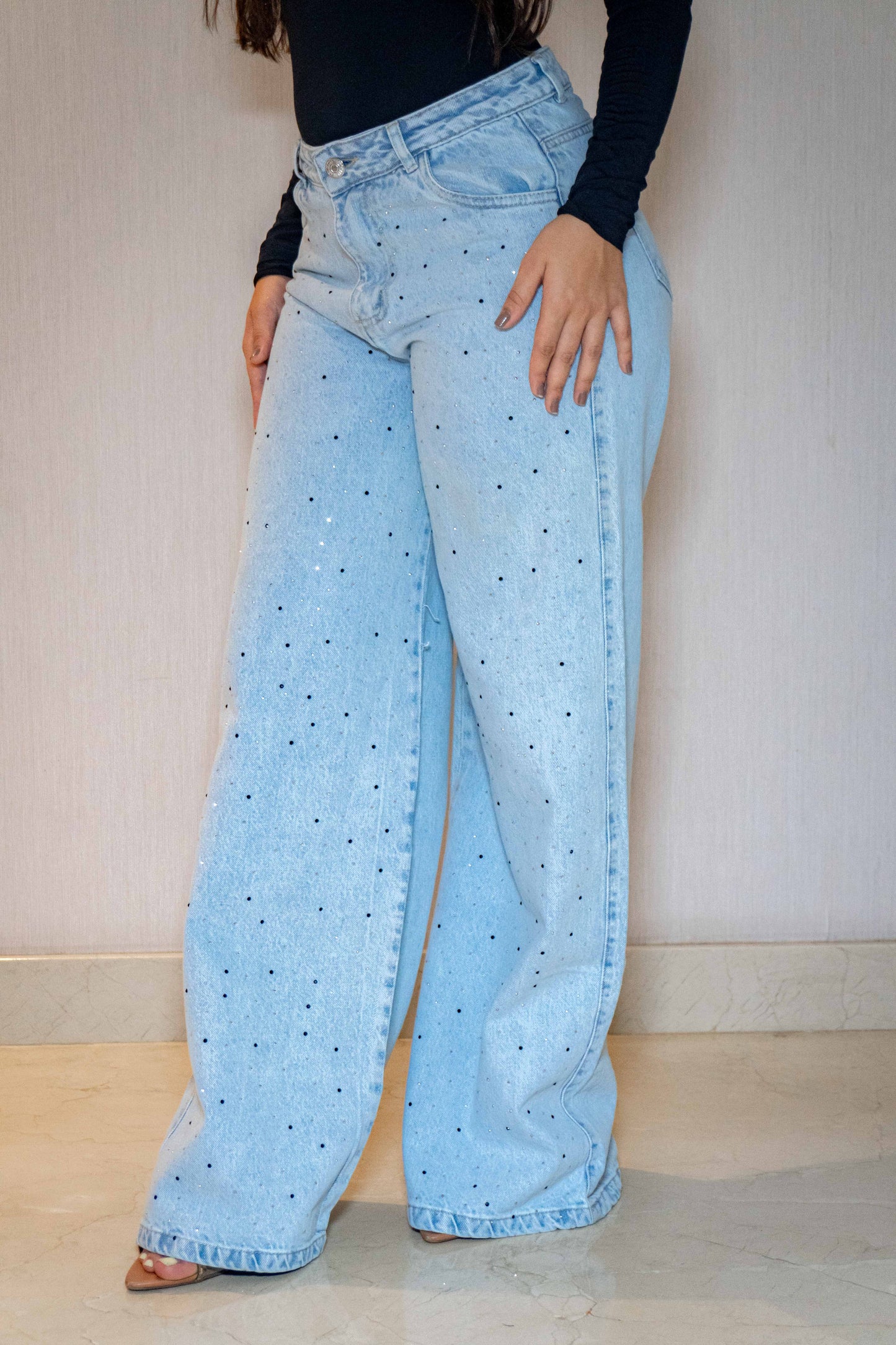 Wide Leg Brillos Clarito- Tela Rigida