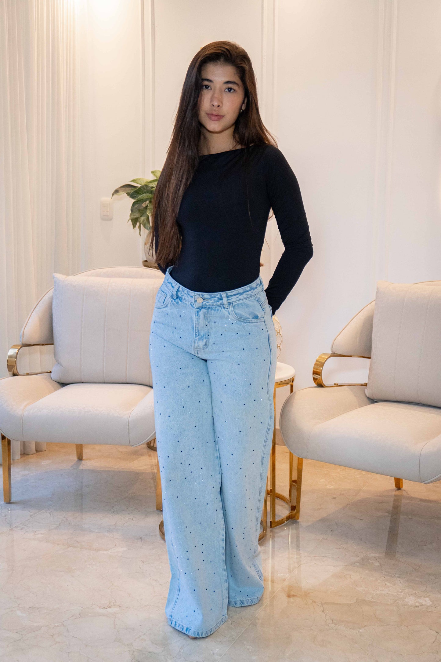 Wide Leg Brillos Clarito- Tela Rigida