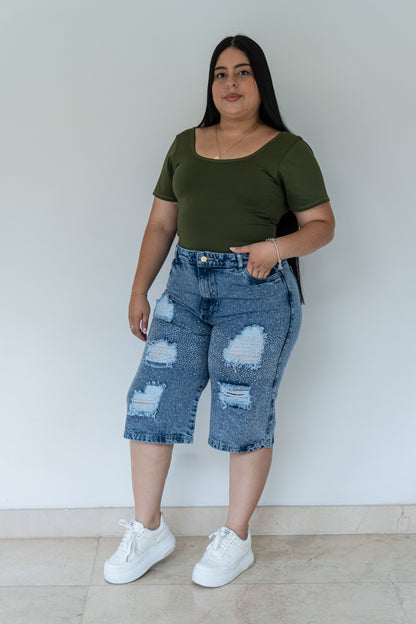 Bermuda larga Tela Rigida - Brillos bota