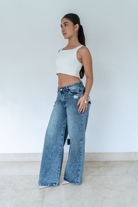 Wide Leg Europeo Total Brillos- Tela Rigida