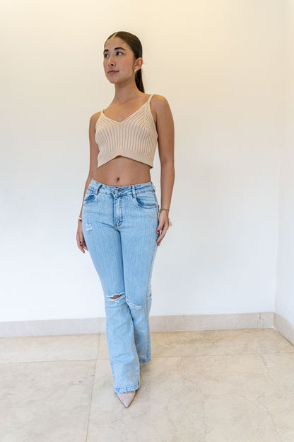 Bota Ancha Clarito Brillos- Tela Strech