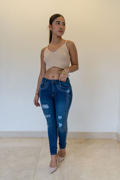 Jeans Skinny Brillos- Tela Strech