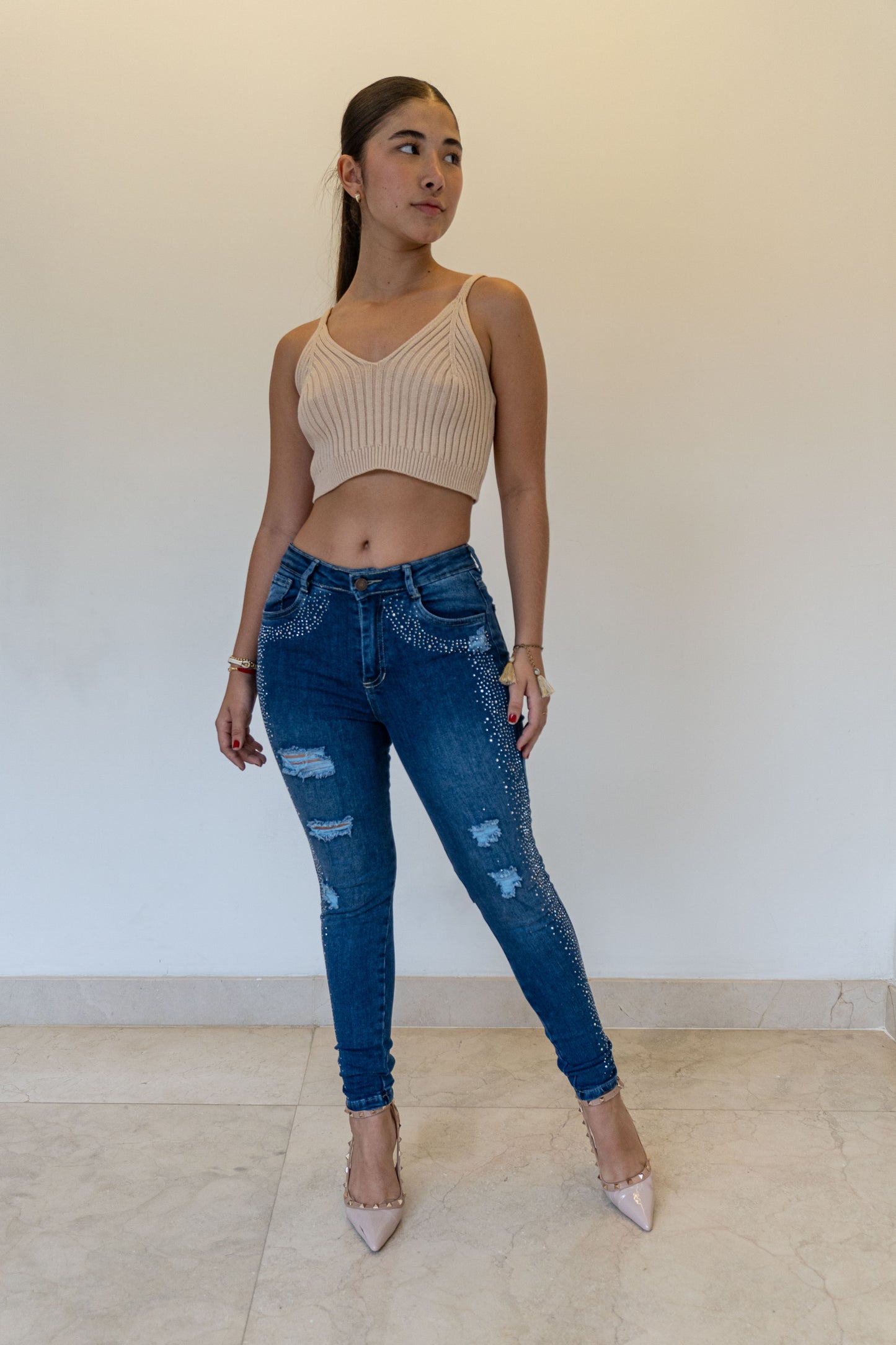 Jeans Skinny Brillos- Tela Strech