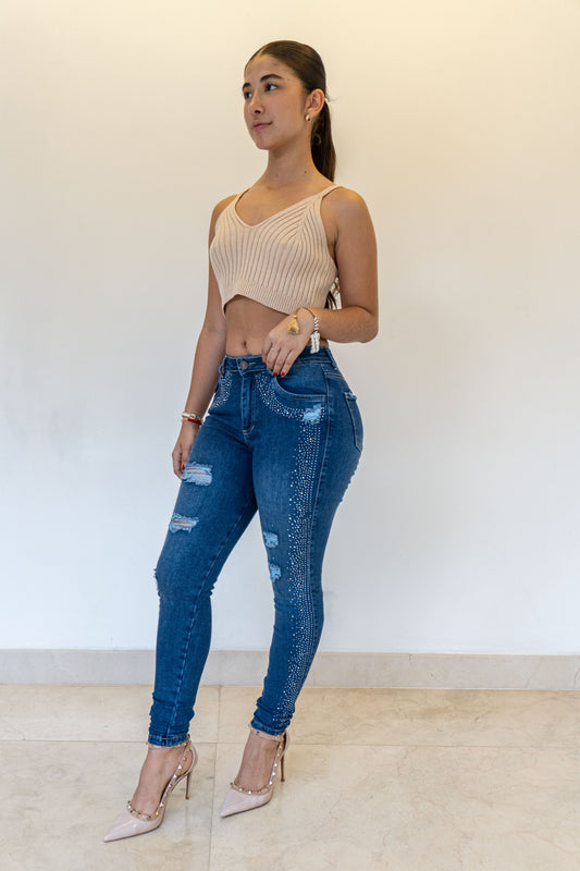 Jeans Skinny Brillos- Tela Strech