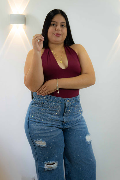 Wide Leg Brillo Tela Rigida