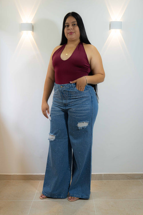 Wide Leg Brillo Tela Rigida