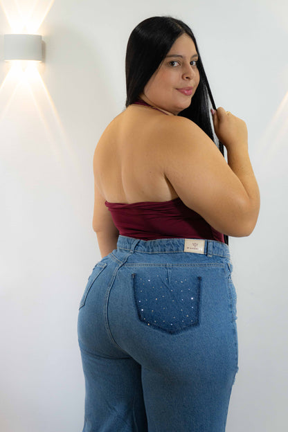 Wide Leg Brillo Tela Rigida