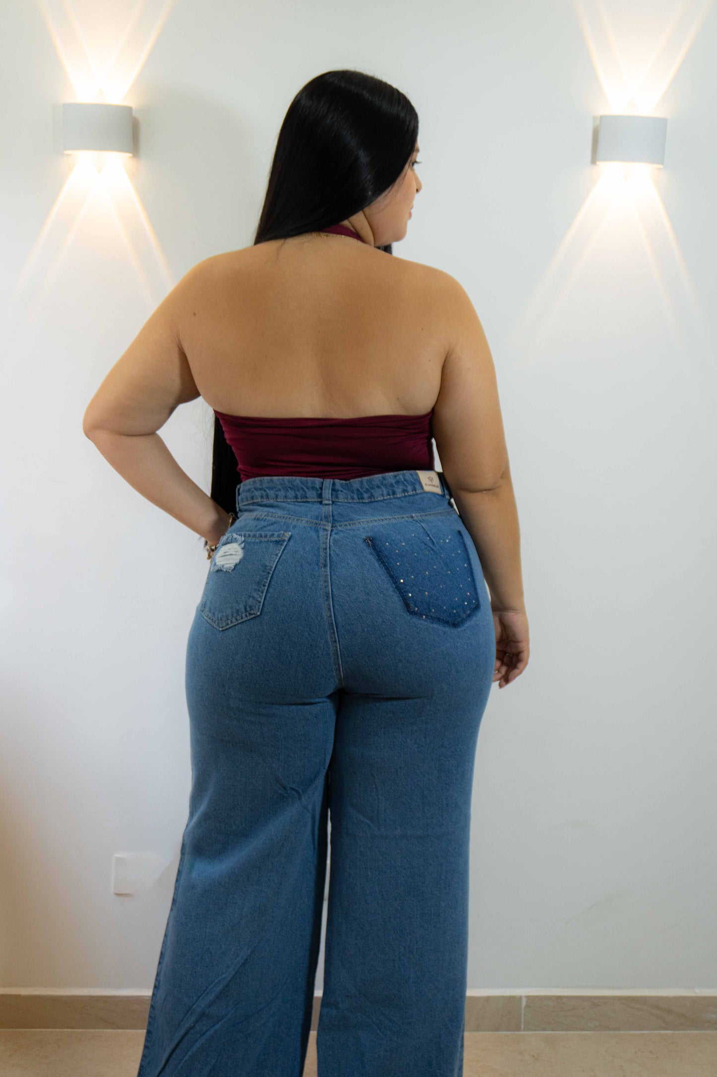 Wide Leg Brillo Tela Rigida