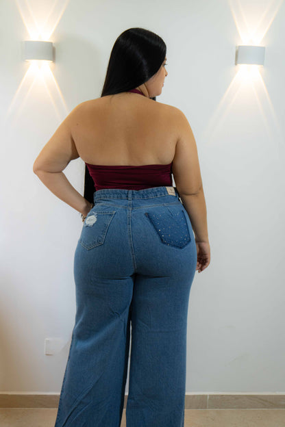 Wide Leg Brillo Tela Rigida