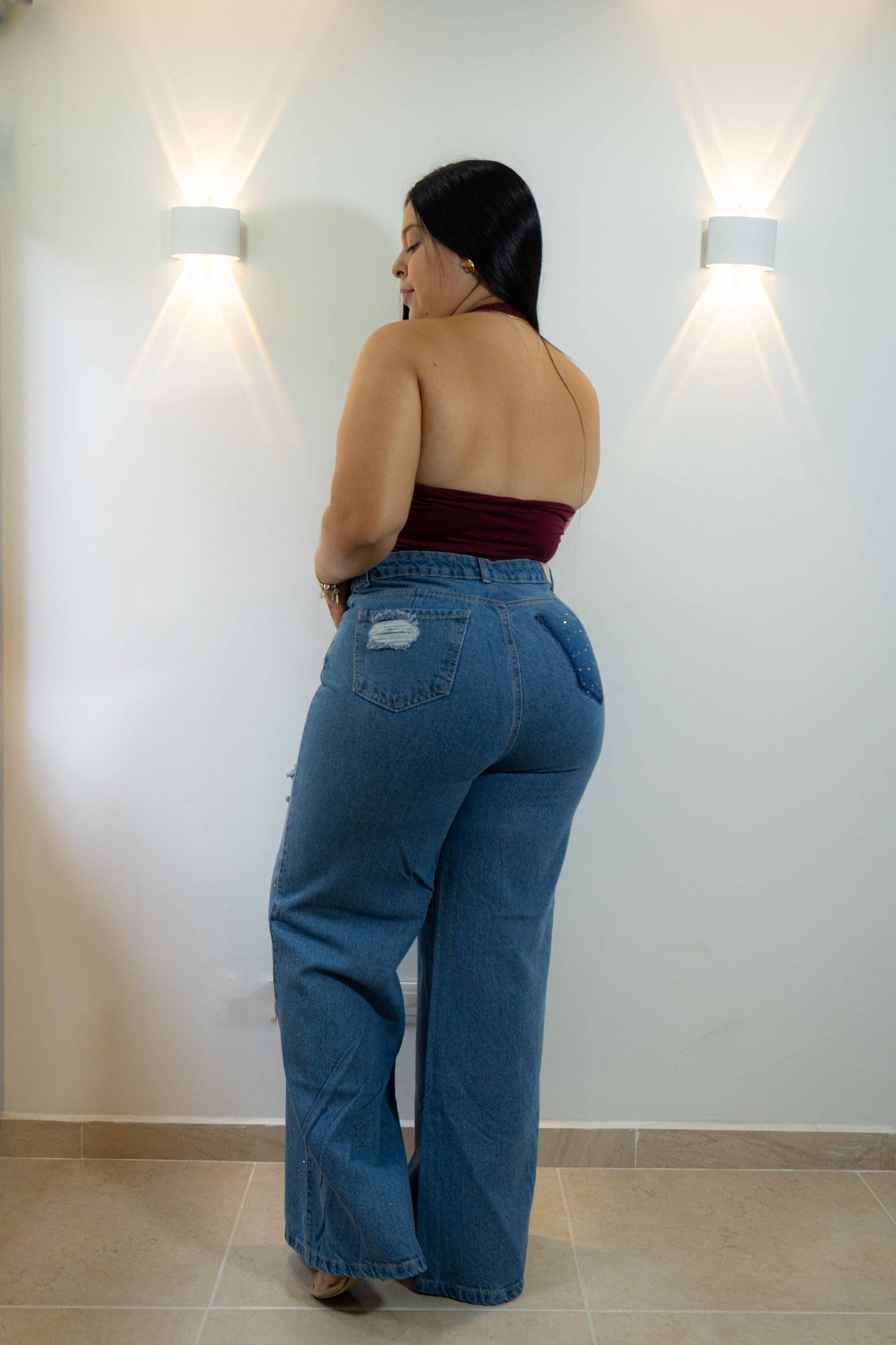 Wide Leg Brillo Tela Rigida