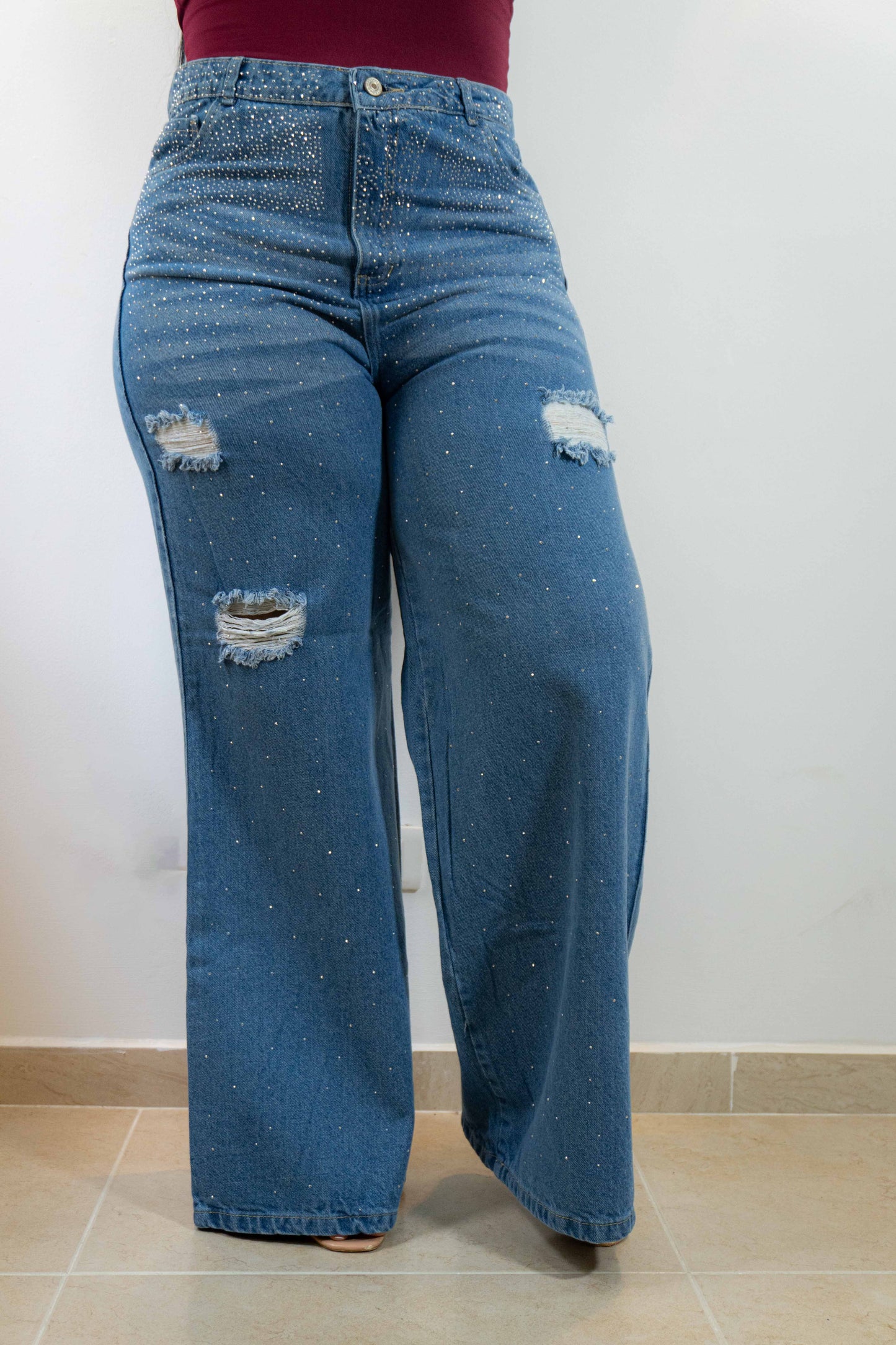 Wide Leg Brillo Tela Rigida