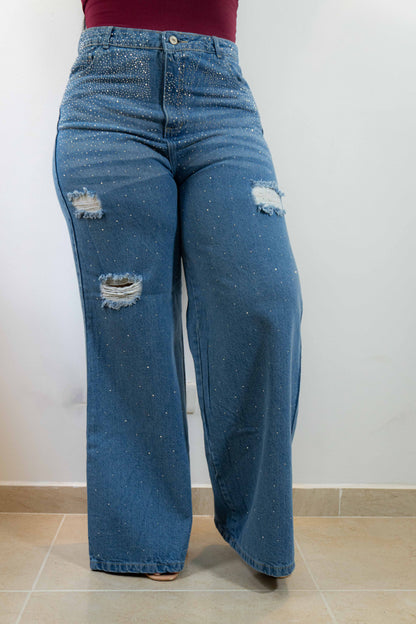 Wide Leg Brillo Tela Rigida