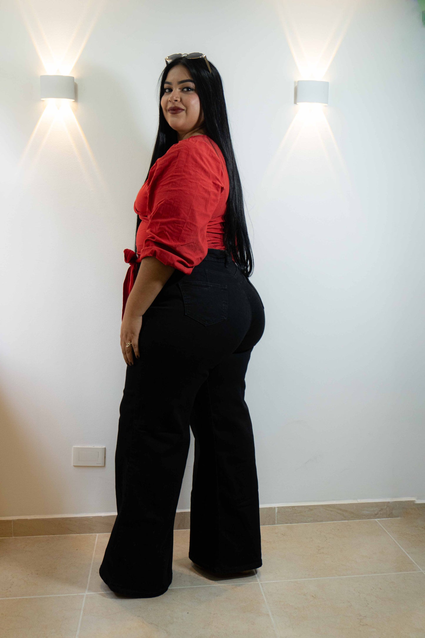 Wide Leg Negro Brillos - Tela Strech