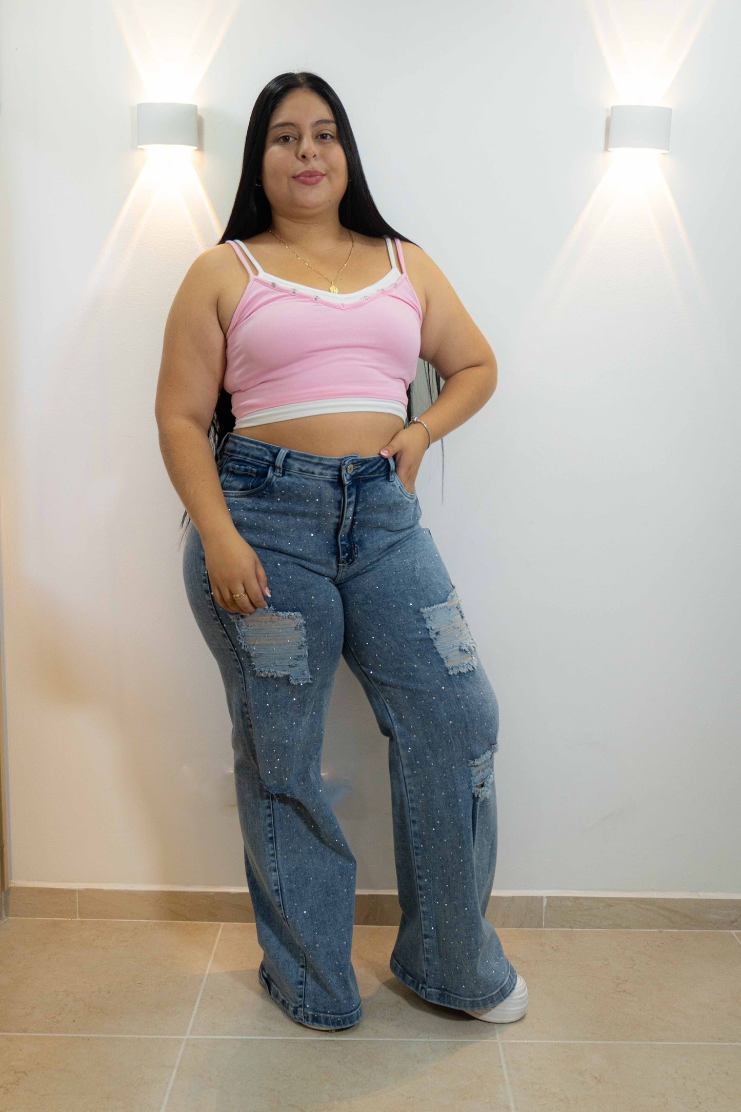 Wide Leg Brillos Europeo - Tela Strech Premiún