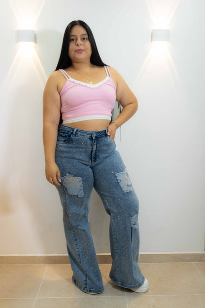 Wide Leg Brillos Europeo - Tela Strech Premiún